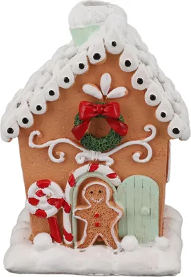 Productafbeelding van Kerstkoekjeshuis, klassiek en gedetailleerd, houten tafeldecoratie, voor de feestelijke tafel, cadeau, 13 cm