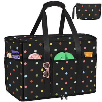Produktbild von Omgoods Strandtasche XXL für die Familie – Wasserdicht – Faltbar – Mit Reißverschluss – Platz für 4-5 Handtücher – Robustes, formbeständiges Material – Strandtasche