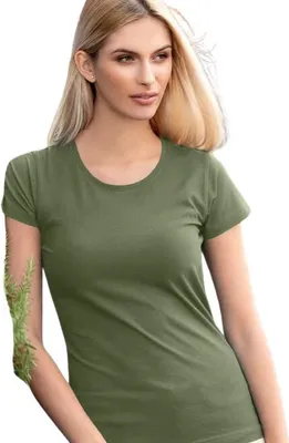Produktbild von Tailliertes Damen-T-Shirt mit tiefem Ausschnitt, 100% Baumwolle, unbedruckt, einfarbig, 150g/m2, Farbe khaki, Größe S