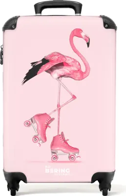 Obrázek produktu pro NoBoringSuitcases.com Dětské příruční zavazadlo 55x35x20 cm, 36L, barevné potisky pro dívky: Růžová - Flamingo, kufr na 4 kolečkách