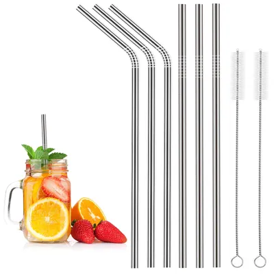 Produktbild von Trinkhalme Edelstahl Strohhalm Wiederverwendbar 6pcs Metall Strohhalm mit Bürste Reusable Drinking Straws