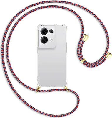 Produktbild von Handykette Backcover-Schutzhülle mit Band (Metall goldfarben) für Oppo Reno8 Pro 5G (6.62'') - silber/blau/rot