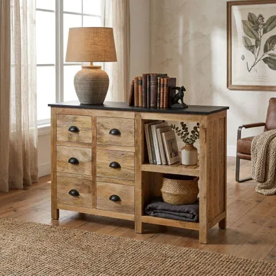 Immagine prodotto di Milani Home - Mobile in legno di mango con 6 cassetti e 2 vani cm 120 l x 45 p x 80 h