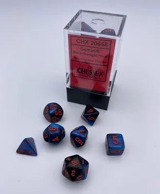 Produktbild von Chessex - Gemini - Mini 7-Die Set - Black-Starlight/Red