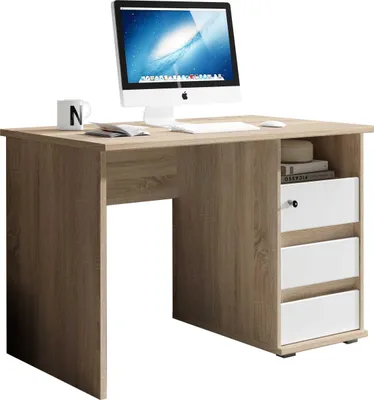 Immagine prodotto di Scrivania Primos 110cm con 3 cassetti - rovere/bianco