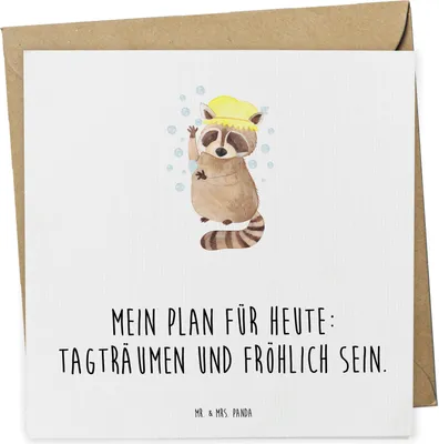 Produktbild von Mr. & Mrs. Panda Grußkarte Waschbär - Weiß - Geschenk, Lustige Sprüche, Waschen, Fröhlich, doppelkarte, Plan, faltkarte, Klappkarte, Glückwunschkarte, Seifenblasen