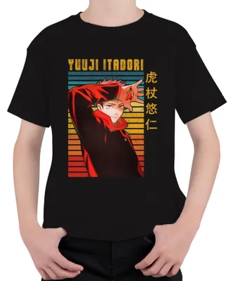 Imagen del producto de Camiseta retro uni para niños, diseño de Yuji Itadori de Jujutsu Kaisen, ideal como regalo para fans del anime y el manga, color , talla 152