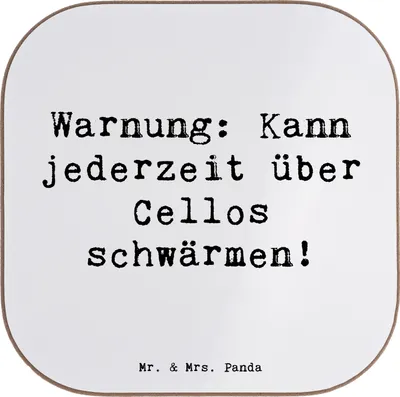 Produktbild von Mr. & Mrs. Panda Untersetzer für Gläser Spruch Cello Schwärmerei - Weiß - Geschenk, Streichinstrument, Lernen, gläseruntersetzer, klassische Musik, Musiker, Instrument