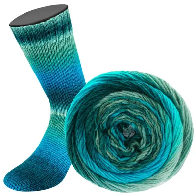 Produktbild von Lana Grossa MEILENWEIT 100 g Color Mix 4-fach Sockenwolle mit leuchtendem Farbverlauf 400 m Farbe 8052 - Dunkelpetrol/Petrolblau/-grün/Hellpetrol/Mint