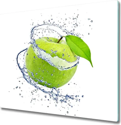 Produktbild von Glas Herdabdeckplatte 60x52 cm Spritzschutz Glasabdeckplatte Schneidebrett Grüner Apfel