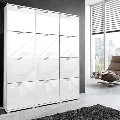 Produktbild von XL Schuhschrank DETROIT-01 für 48 Paar Schuhe, Hochglanz weiß, B x H x T ca. 159 x 174 x 30cm