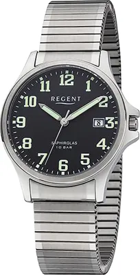 Produktbild von Regent Edelstahl Herren Uhr Armbanduhr Quarz silber Metallarmband D2URF1350