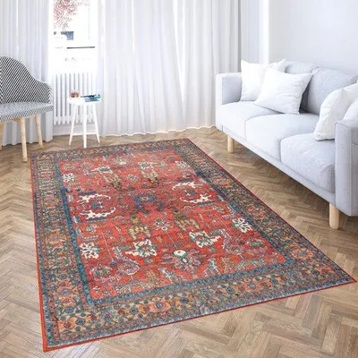 Obrázek produktu pro Uniqoos® Koberec s krátkým vlasem, rozměry 60 x 120 cm – Moderní červený vzor, polyesterový koberec do obývacího pokoje a ložnice