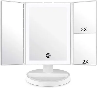 Produktbild von Make-up Spiegel mit LED-Beleuchtung und Touchscreen - 1x 2x 3x Vergrößerung, 180° verstellbare Drehung für kosmetischen Gebrauch