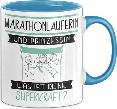 Produktbild von Marathonläuferin Und Prinzessin Tasse Geschenk Für Eine Marathonläuferin Geburtstag Was Ist Deine Superkraft (Blau)