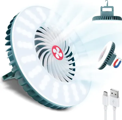Produktbild von Campinglampe und Ventilator  2 in 1， Multifunktionale Tragbare Campingleuchte，flexible Outdoorlampe zum Aufhängen