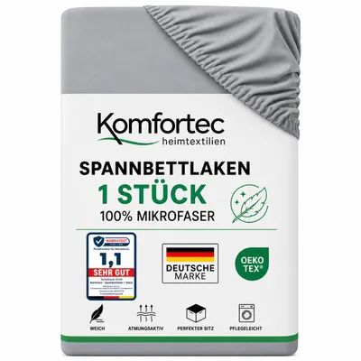 Zdjęcie produktu dla Komfortec prześcieradło z gumką 200x200 cm, prześcieradło do łóżka kontynentalnego o wysokości materaca od 15 cm do 30 cm, szare, Obraz wygenerowany przez AI