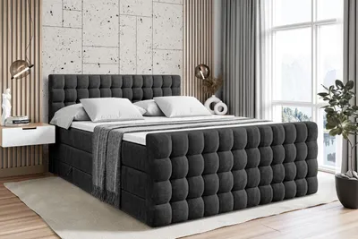 Produktbild von ALTDECOR Boxspringbett mit Matratze und Lattenrost  - VIONE -Z KING  - 200x200 cm  - Schwarz Samt - Topper, Fußteil, Polsterbett mit Bettkasten, Bett mit Stauraum H3 - und H4 - Matratze, Doppelbett, Springboxbett