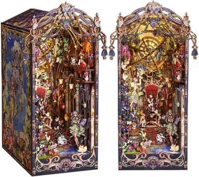 Zdjęcie produktu dla Habarri | DIY Book Nook - Świat bajkowych snów - Puzzle 3D - Zestaw Miniaturowego Domu z Meblami i Oświetleniem LED - Do Dekoracji Półki - Prezent