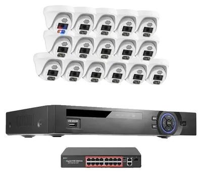 Imagen del producto de Sistema de cámaras de vigilancia, resolución de 8 megapíxeles, detección inteligente de movimiento, 36 canales, 16 cámaras de 8 megapíxeles, 4T