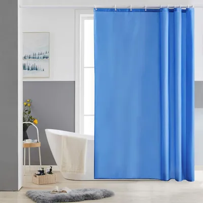 Productafbeelding van Dunne douchegordijn, textiel, polyester, blauw, 150x180 cm, wasbaar, waterafstotend, schimmelwerend, met 10 ringen