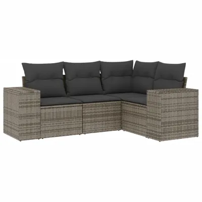 Produktbild von Modulares Gartenmöbel-Set, 4-teilige Sofagarnitur mit Stauraum, Poly Rattan Grau, UV-beständig, inkl. Kissen mit waschbarem Bezug