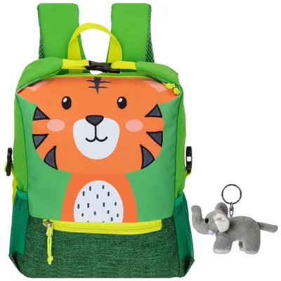 Produktbild von Kinderrucksack Rucksack für Jungen Mädchen Kinder Tierrucksack Kindergartenrucksack backpack Tiere Recycling PET 20643 0700 Tiger Tom Grün + Elefant