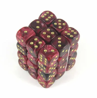 Produktbild von Chessex Vortex Burgund/Gold D6 12mm Würfelset (36 Stück)