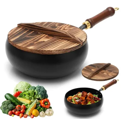 Image de Poêle en fonte japonaise avec couvercle en bois, 24 cm