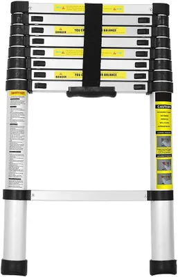 Imagen del producto de Silecomplaza: Escalera telescópica de 2,6 metros, escalera de aluminio extensible, escalera multiusos con 9 peldaños, escalera plegable antideslizante, escalera de apoyo, capacidad de carga de 150 kg