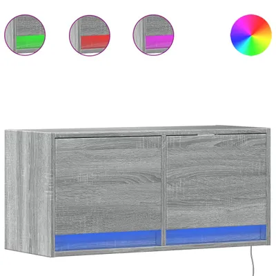 Image de vidaXL Armoire TV murale avec éclairage LED Gris Sonoma 80x31x38 cm