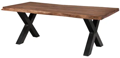 Produktbild von MASSIVMOEBEL24.DE Baumtisch Sheesham 180x90x77 grau gebeizt / X-Beine anthrazit glänzend FREEFORM 5