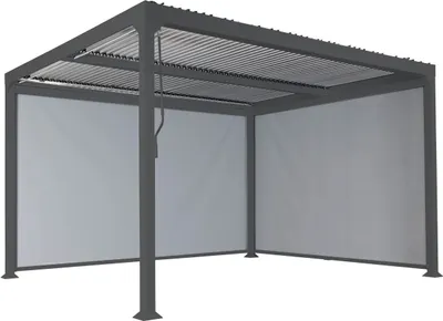 Zdjęcie produktu dla Aluminiowa pergola HWC-L41 z 2x ścianką boczną, pawilon z listew, solidna 8cm metalowa rama 3x3m ~ antracyt