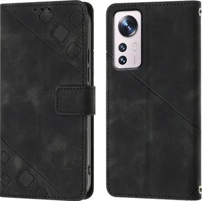 Produktbild von Hülle für Xiaomi 12 Pro Prägung Flip Leder Brieftasche Schutzhülle mit Ständer Schwarz