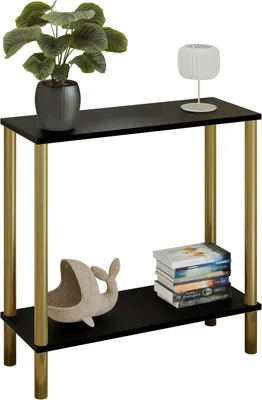 Zdjęcie produktu dla Konsola nowoczesna z półką 80x30x80 cm metalowa złota do przedpokoju