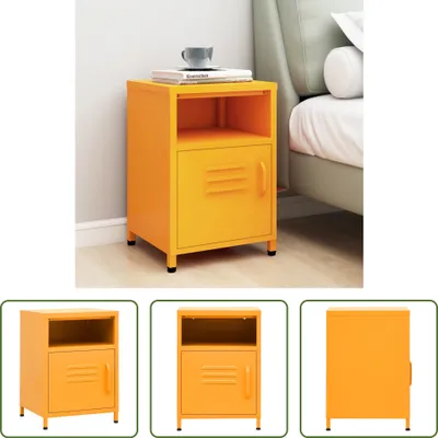 Image de The Living Store Table de nuit jaune moutarde 35x35x51 cm acier