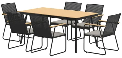 Produktbild von Sitzgruppe 7-teilig Metall Essgruppe für 6 Personen Esstisch mit Tisch 6 Stühlen Esszimmergruppe Küchentisch-Set mit Metallgestell Balkonmöbel Gartenmöbel für Terrasse, Balkon Naturholz Aosom