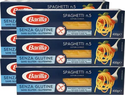 Produktbild von 5x Barilla Spaghetti Tagliati n°38, Pasta 100% italienisch Nudeln aus Hartweizengrieß 500g Packung + Italian Gourmet Polpa di Pomodoro 400g Dose