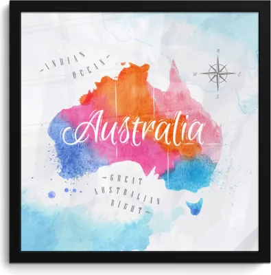 Produktbild von MuchoWow® MuchoWow® Gerahmtes Poster Ölgemälde - Weltkarte - Australien 40x40 cm - Poster mit zchwarzem Bilderrahmen - Mit Rahmen - Wanddekoration Schlafzimmer