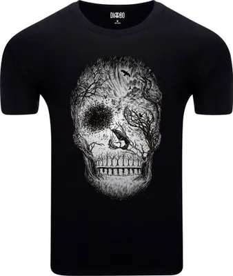Produktbild von Diarbo Herren T-Shirt mit Skeleton Aufdruck Schädel aus Bäumen Schwarz Gr.L
