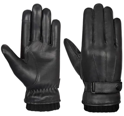 Imagen del producto de Omgoods - Guantes de invierno de cuero para hombre - Cálidos y compatibles con pantallas táctiles