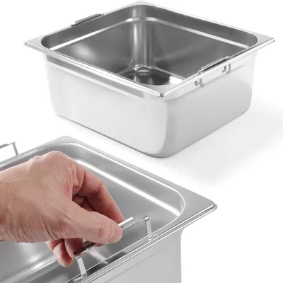 Immagine prodotto di Contenitore GN con maniglie a scomparsa GN2/3 in acciaio inox 354x325mm H 200mm - Hendi 803301