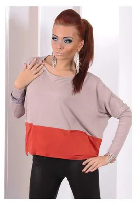 Produktbild von Damen Longshirt langarm lockerer schnitt Gr. S/M; Cafe/Ziegelrot