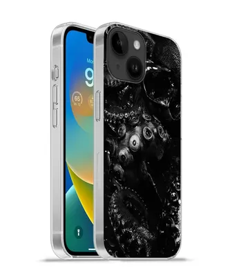 Produktbild von MuchoWow® Handyhülle Schutzhülle Hülle für Apple iPhone 14 - Softcase Nahaufnahme Oktopus auf schwarzem Hintergrund in schwarz und weiß Silikon Softcase Handy Hülle - Mobiltelefonhülle