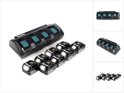 Immagine prodotto di Kit alimentatore Makita 18 V con caricabatterie quadruplo DC 18 SF + 8 batterie BL1840B da 4,0 Ah