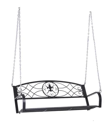 Produktbild von Hollywoodschaukel Wetterfest Gartenschaukel Hängebank 2-Sitzer Schaukelbank Mit Ketten Metall Schwarz 132 X 63 X 58 Cm