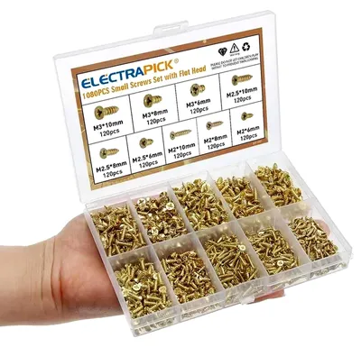 Zdjęcie produktu dla 1080 małych wkrętów do drewna z łbem krzyżakowym, w kolorze złotym