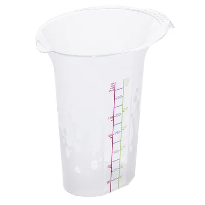 Produktbild von Messbecher 250 ml transparent mit Skala für Gramm und Milliliter, Griff und Ausgießer