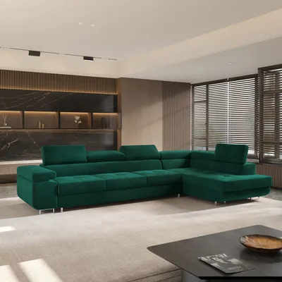 Produktbild von Masseno Ecksofa VICENTE mit Schlaffunktion L-Form, Sofa mit Bettkasten, Wohnzimmersofa, Couch, Soffa, Bettsofa, Couchgarnitur- Grün, MONOLITH 37