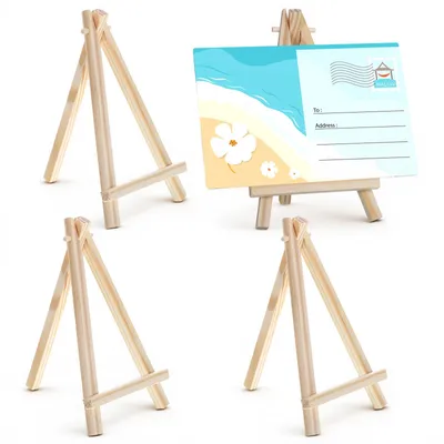 Produktbild von 4-teiliges Mini-Staffelei-Set, A-förmiger Mini-Staffeleiständer aus Holz, Tischstaffelei, Holzstaffelei, Stehstaffelei, Mini-Klappstaffelei – 8 x 15CM